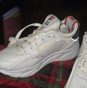 Fila White Sneakers with Red and Black Accents